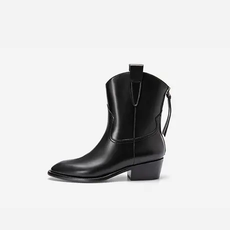 Nine West/玖熙2023年秋冬新款中筒靴子女粗跟显瘦擦色复古时装靴图片