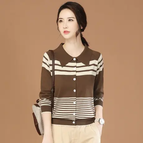 韩潮袭人POLO领条纹休闲长袖针织衫上衣女2023秋新款宽松百搭毛衣商品大图