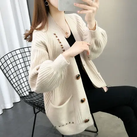 慵懒风开衫外套女针织衫秋季2023新款女装洋气上衣宽松外穿毛衣女商品大图