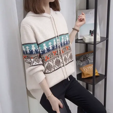 连帽毛衣女套头2023秋冬新款宽松针织衫外穿卫衣内搭上衣厚打底衫图片