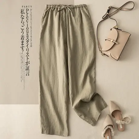 享永子亚麻长裤女文艺复古宽松显瘦棉麻直筒裤休闲百搭2023新款夏商品大图