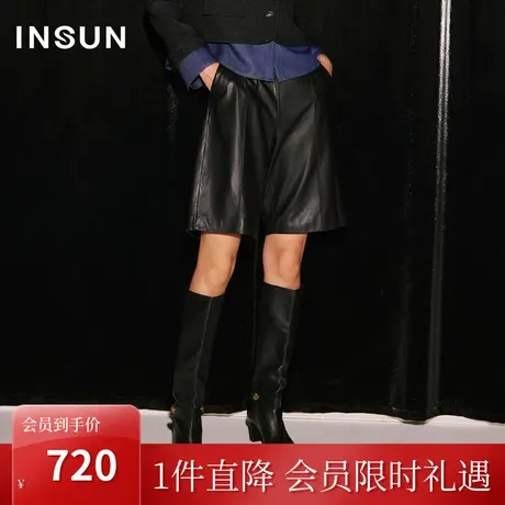 恩裳COVER2023秋装新款绵羊皮皮裤柔软简约直筒短裤摩登百搭中裤图片