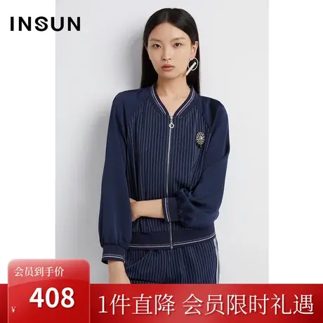 恩裳2023早春新品时尚条纹元素点缀舒适宽松休闲短外套女图片