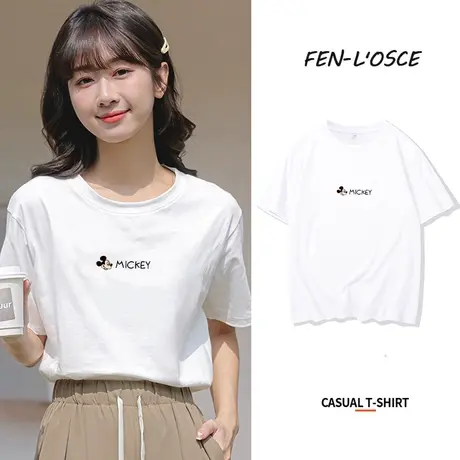 美式复古短袖t恤女2023年夏季新款半袖中学生宽松大码纯棉上衣潮商品大图