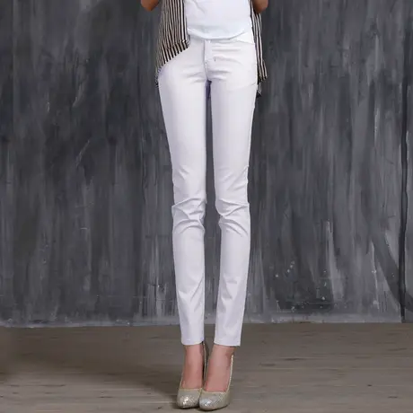 小直筒休闲裤夏季白色高腰显瘦修身纯棉绿色薄款黑色米色窄版西裤图片