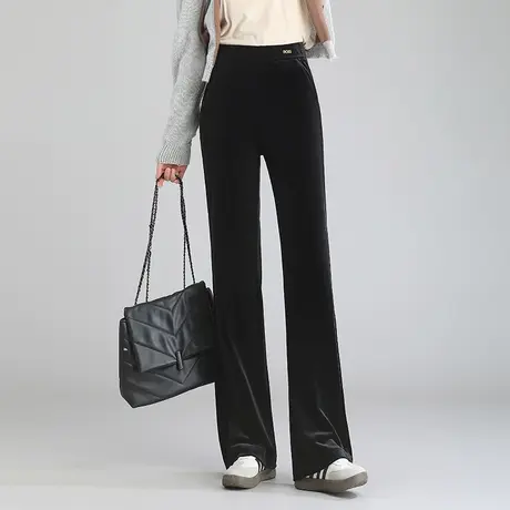 黑色丝绒微喇裤女秋季2023新款高腰垂感显瘦直筒裤通勤休闲长裤子图片