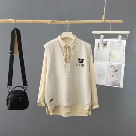 洋气同色系套装女2023春装新款长袖衬衫针织马夹两件套上衣女装潮图片