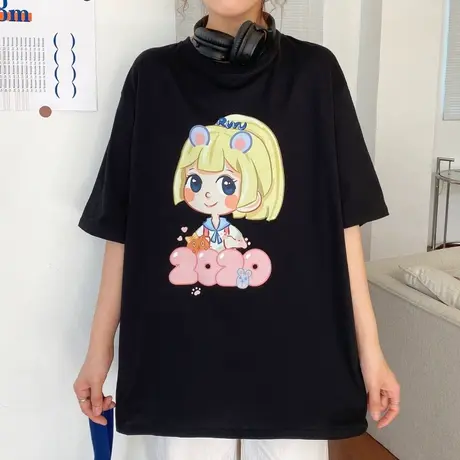 美式复古短袖t恤女2022新款夏季纯棉宽松韩版chic港味上衣服ins潮商品大图