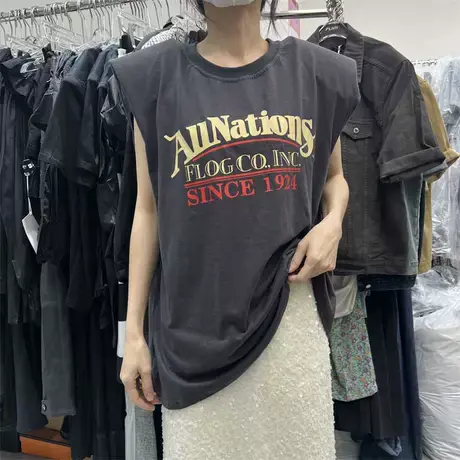 韩国东大门2023夏季新款韩版时尚设计感宽松显瘦垫肩字母背心T恤商品大图