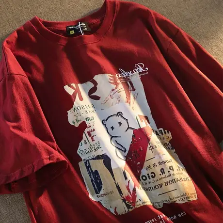 大码欧美oversize设计感小众短袖t恤女宽松韩版港风炸街上衣ins潮图片