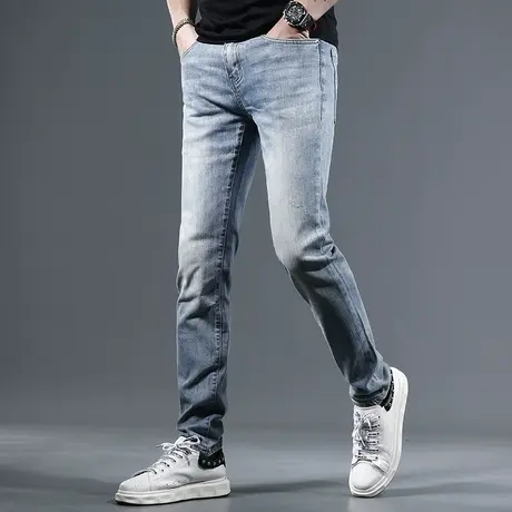 夏季薄款牛仔裤男2023新款蓝色修身直筒男士潮牌弹力潮流休闲长裤商品大图