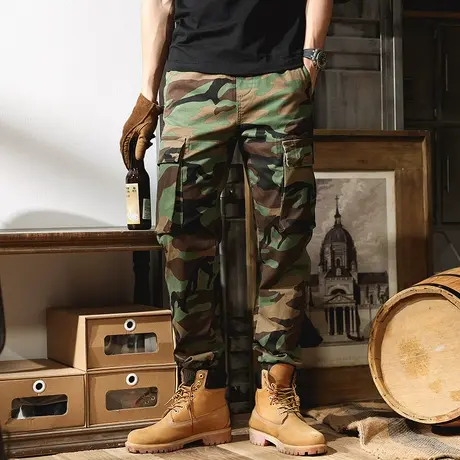 美式复古工装裤男长裤多口袋宽松束脚迷彩裤宽松重磅户外休闲裤子商品大图