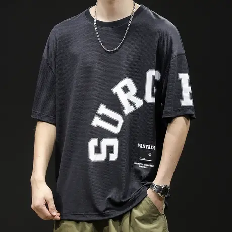 冰丝速干短袖t恤男士夏季胖子宽松大码男装潮牌2023新款男款体恤商品大图