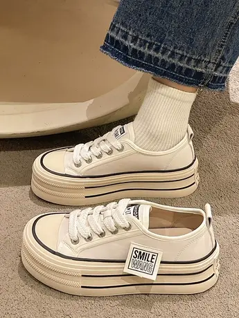 厚底帆布鞋女2023年新款夏季休闲鞋子爆款增高小白鞋夏款透气板鞋商品大图