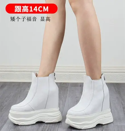 14cm内增高马丁靴女小个子秋冬短靴真皮烟筒靴全牛皮厚底切尔西靴图片