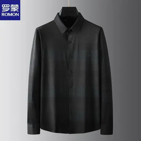 罗蒙大码男装冰丝长袖衬衫加肥加大休闲垂感胖子爸爸商务无痕衬衣商品大图