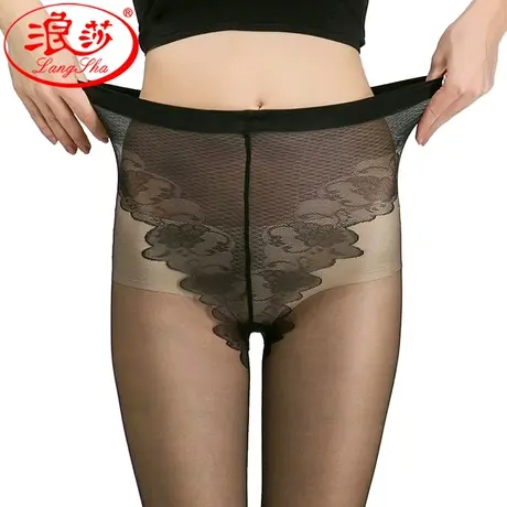 6双 浪莎丝袜连裤袜防脱丝夏女士性感比基尼黑色透明薄连体丝袜商品大图