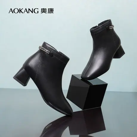 【门店发货】奥康女鞋 2022冬季新款时装靴舒适粗高跟休闲简约潮商品大图