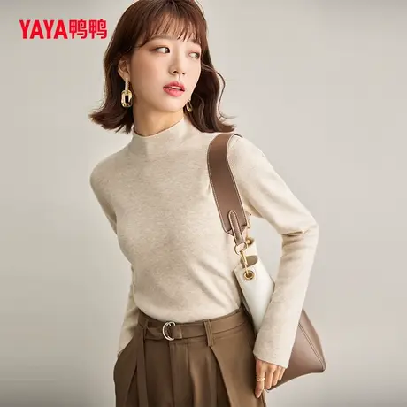 鸭鸭毛衣女2023新款冬季半高领套头时尚百搭时髦针织衫毛衣L商品大图