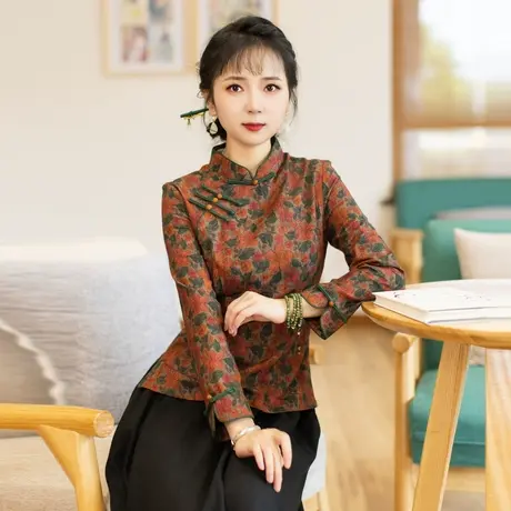 筠雅唐装女中国风改良旗袍上衣收腰显瘦复古时尚新中式女装23J217商品大图