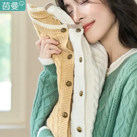茵曼短款麻花毛衣秋冬季2023新款女装上衣针织衫薄开衫外套小个子商品大图