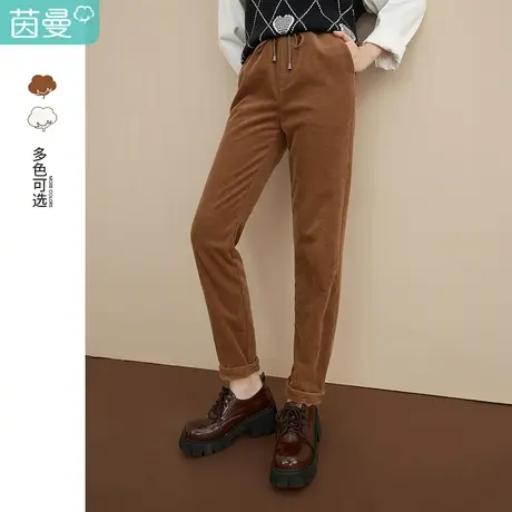 茵曼特价清仓女冬季新款抽绳百搭直筒舒适高腰显瘦纯色长裤图片