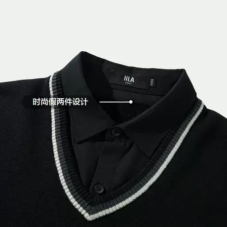 HLA/海澜之家轻商务时尚系列针织衫23秋冬新加绒假两件刺绣毛衣男图片