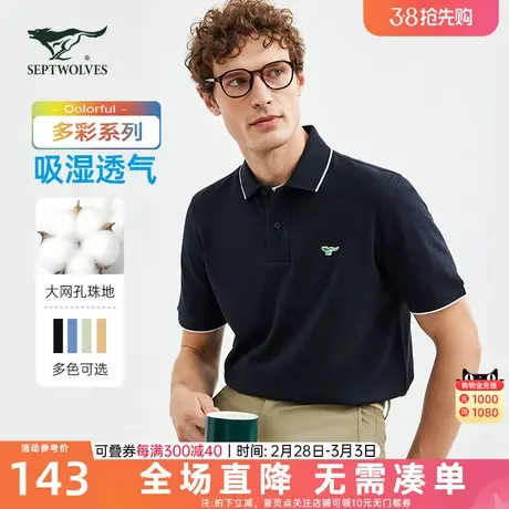 七匹狼男士短袖T恤2023夏季新款翻领绣花狼标Polo衫休闲男装潮流商品大图