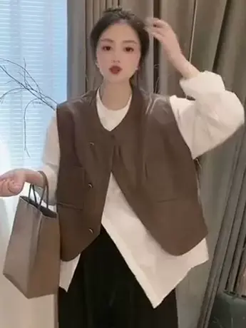 2023秋装新款复古马甲女不规则宽松无袖叠穿坎肩外套背心上衣潮款商品大图