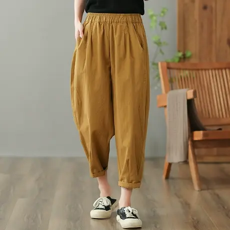 dza 高腰显瘦全棉休闲裤女2023夏季薄款九分直筒裤宽松百搭哈伦裤图片