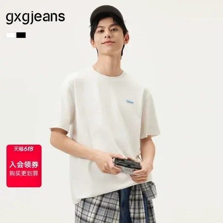 gxg.jeans男装 多色拼接肌理字母点缀简约圆领短袖T恤男 25夏新品商品大图