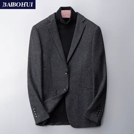 秋冬新款羊毛呢子休闲西装男士外套韩版商务青年小西服男修身上衣商品大图