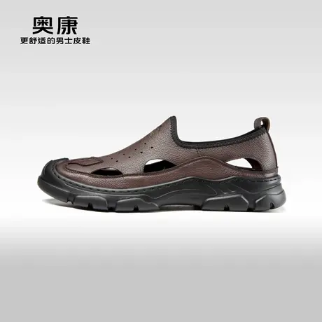 Aokang奥康2024夏季新款运动沙滩鞋男真皮舒适透气户外休闲凉鞋商品大图