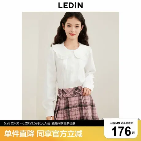 乐町甜美少女娃娃领衬衫冬季新款花边大翻领白色衬衫上衣商品大图