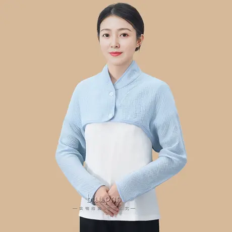 护肩颈长袖小披肩睡觉空调房双层纱薄款护手臂坐月子女坎肩防风图片