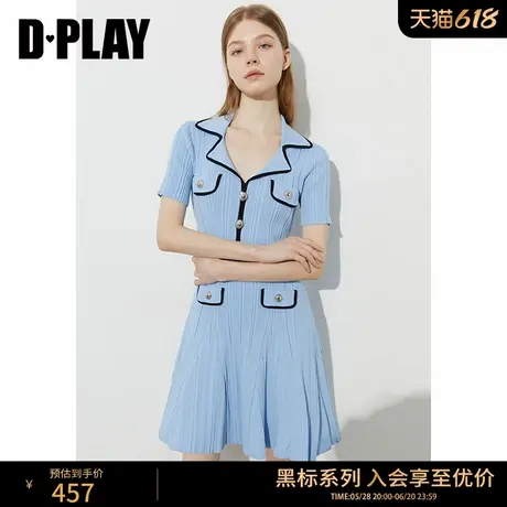 DPLAY【黑标】2025年夏季新款蓝色连衣裙女气质修身针织裙子短裙图片