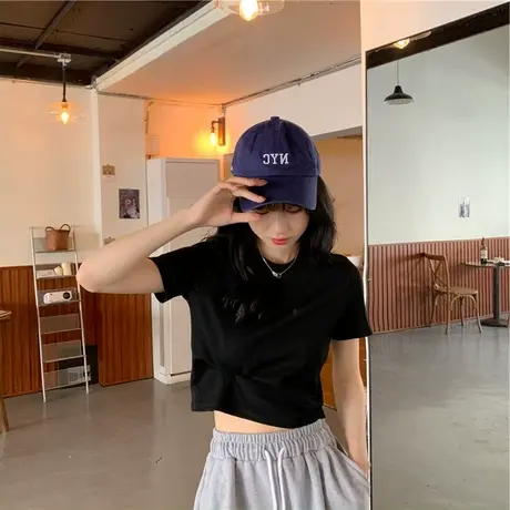 2023新款春夏欧货别致小衫爆款纯欲上衣甜辣妹短款女装短袖t恤ins图片