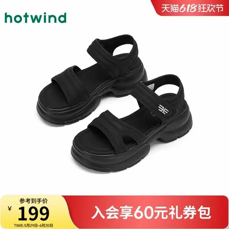 热风厚底凉鞋女款2025年夏季新款小个子粗跟休闲女鞋魔术贴沙滩鞋图片