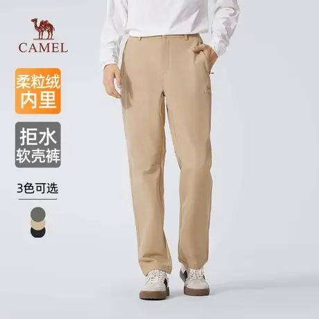 骆驼男装软壳休闲裤男2025新款冬季加绒保暖防泼水黑色休闲长裤子商品大图