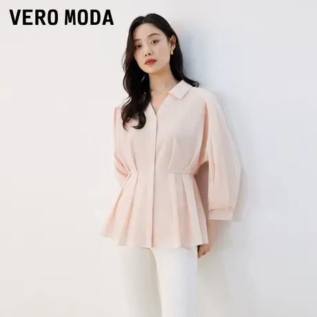 Vero Moda奥莱衬衫女夏季新款V领七分袖收腰百褶气质简约上衣流行图片