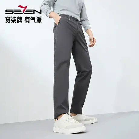 【高棉】柒牌高弹力休闲裤男2025春季新款商务舒适中腰直筒长裤子图片