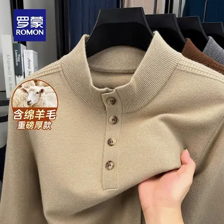 【含绵羊毛】罗蒙男士休闲立领毛衣2025秋季新款百搭套头针织衫男商品大图