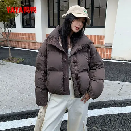 鸭鸭羽绒服女短款2025冬季新款时尚立领复古盘扣泡芙款面包服外套商品大图