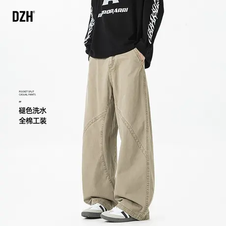 男士美式弯刀裤卡其色工装裤男高级感痞帅裤子秋季直筒裤休闲长裤商品大图