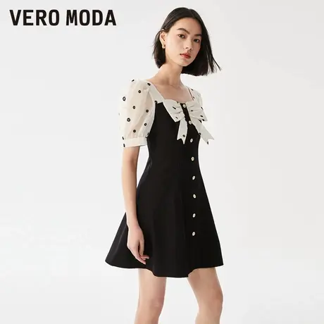 Vero Moda奥莱连衣裙夏季新款时尚气质甜美优雅方领蝴蝶结裙子图片