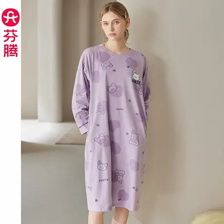 芬腾睡裙女士春秋季纯棉长袖睡衣裙可爱休闲女款大码家居服连衣裙商品大图