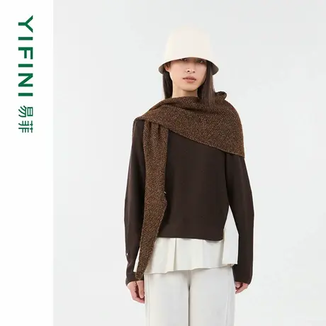 [专柜同款]Yifini/易菲假两件拼接时尚设计感宽松针织毛衫25秋新商品大图