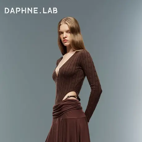 DAPHNE LAB绞花针织连体衣美拉德风V领上衣女商品大图