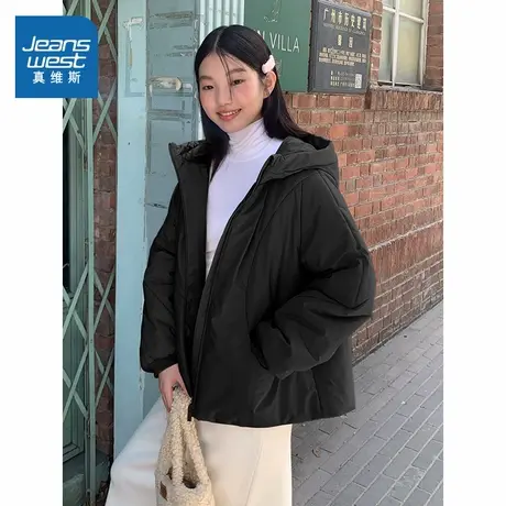 KMV真维斯宽松休闲棉服女2025新款冬季小个子加厚超保暖连帽上衣商品大图