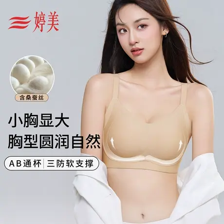 婷美桑蚕丝软支撑内衣女小胸聚拢显大收副乳防下垂无痕文胸罩商品大图